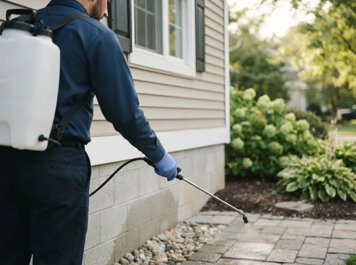 Pest control technician inspecting a home in Cokato, MN